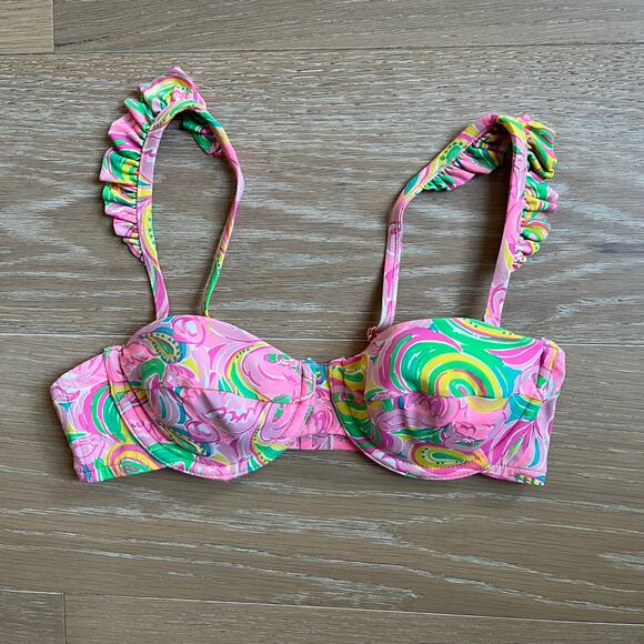 Lilly Pulitzer Flamingo Bikini Top Pink Ruffles XS - Picture 2 of 6